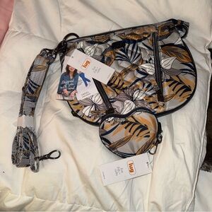 Lug Women's Crossbody Bag with Floral Design - Gray and Gold